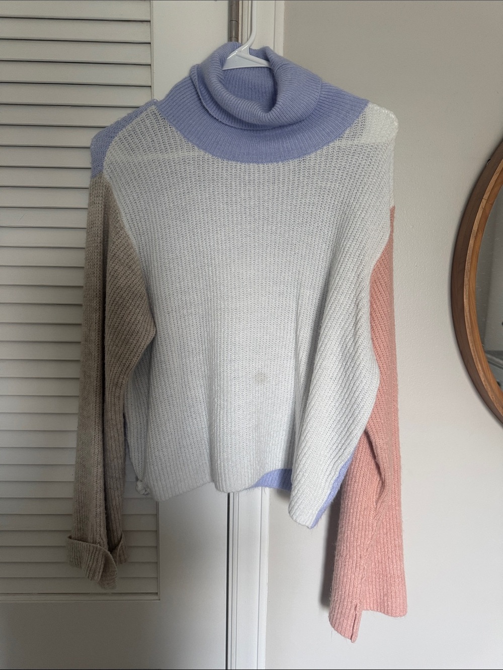 Colorblock Turtleneck Sweater - Lavender, Cream, Taupe & Rose